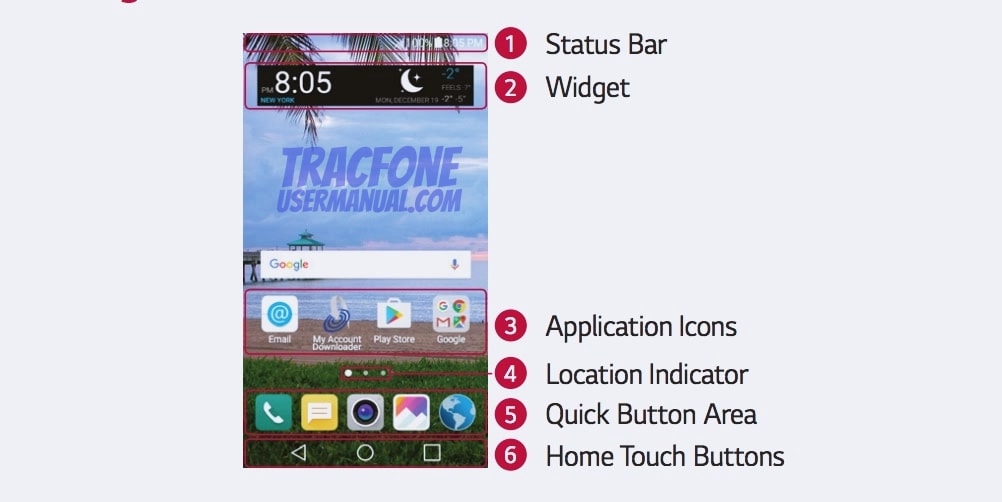 TracFone LG Rebel 2 Homescreen