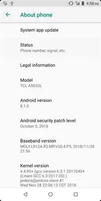 TCL A1X About Phone