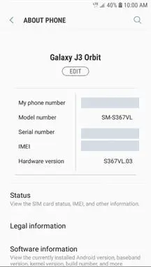 Samsung Galaxy J3 Orbit About Phone